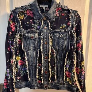 Adore Navy Floral-Accent Denim Jacket